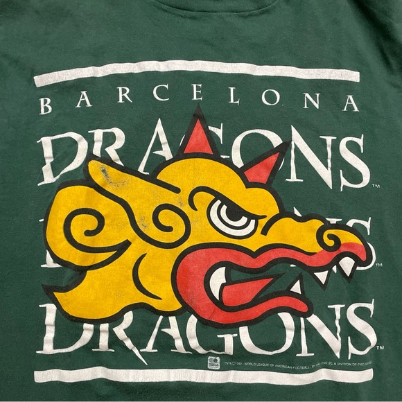 Vintage 1992 Barcelona Dragons NFL Europe Single Stitch Graphic T Shirt Used - Picture 3 of 5